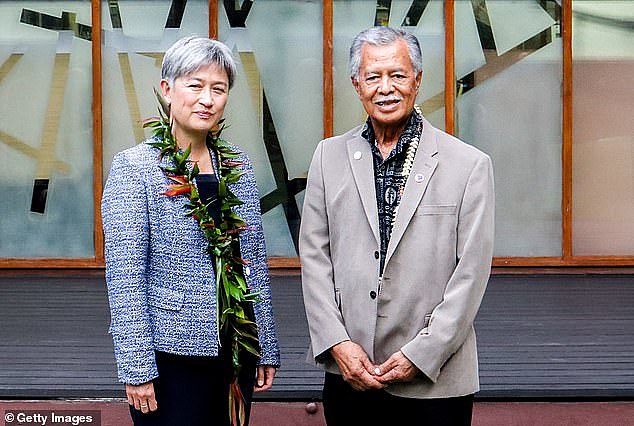 Australian Foreign Minister Penny Wong meets with Henry Puna, the Secretary General of the Pacific Island Forum, on May 26, in Suva, Fiji