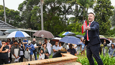 Auctioneer Stu Benson, pictured at a busy auction early last year, has seen a big pullback in buyer competition. 