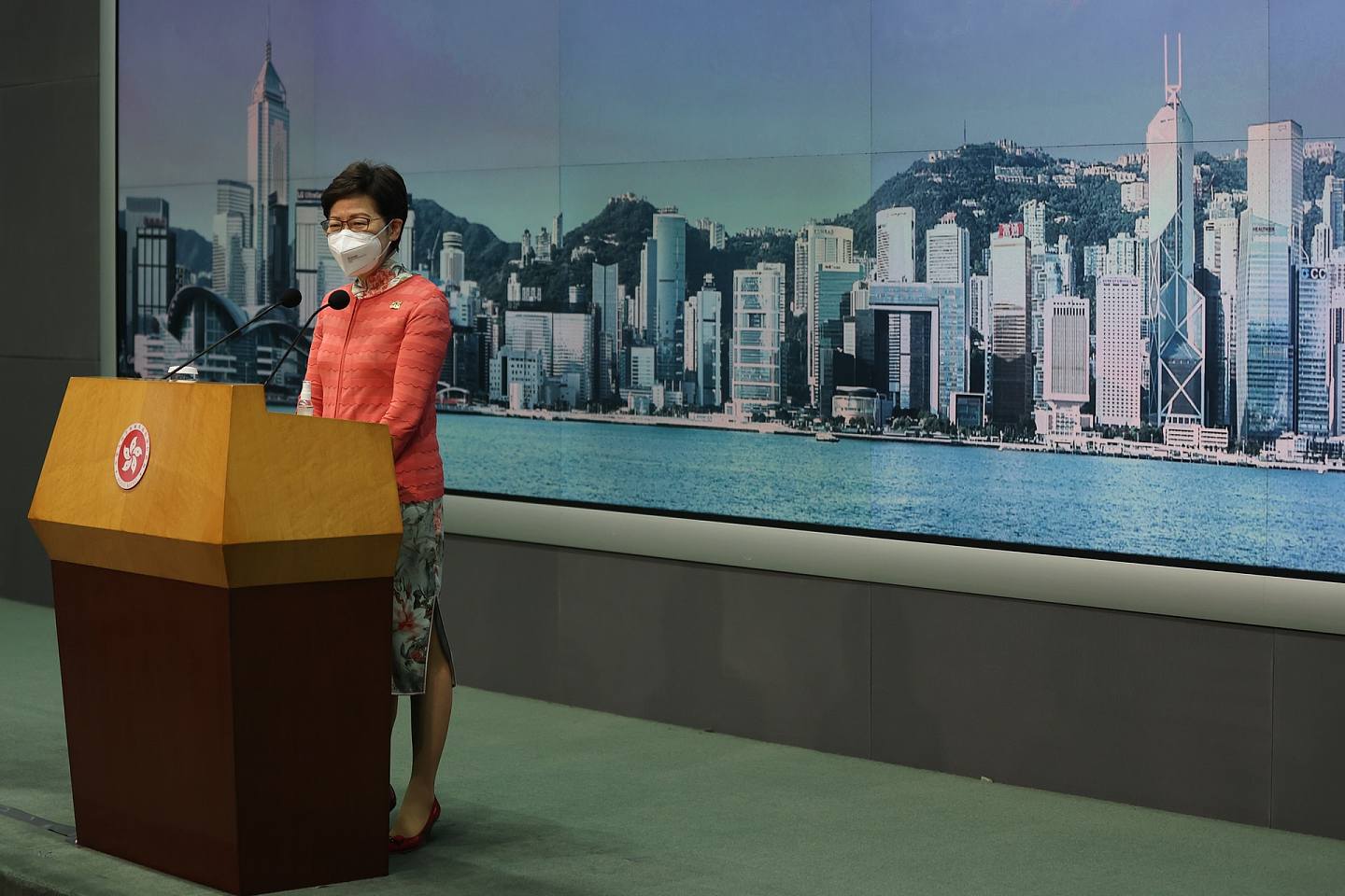 2022年6月14日，林鄭月娥出席任內最後一次行會前例行見記者環節。（李澤彤攝）