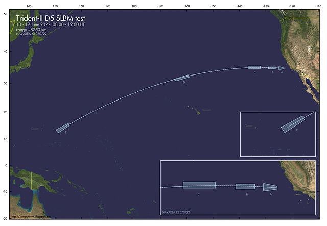 美军发射4枚洲际核导弹，跨越几乎整个太平洋（图） - 2