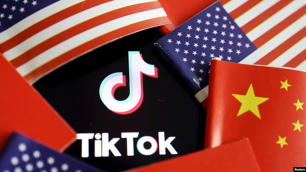 抖音海外版TikTok标志与美中两国国旗