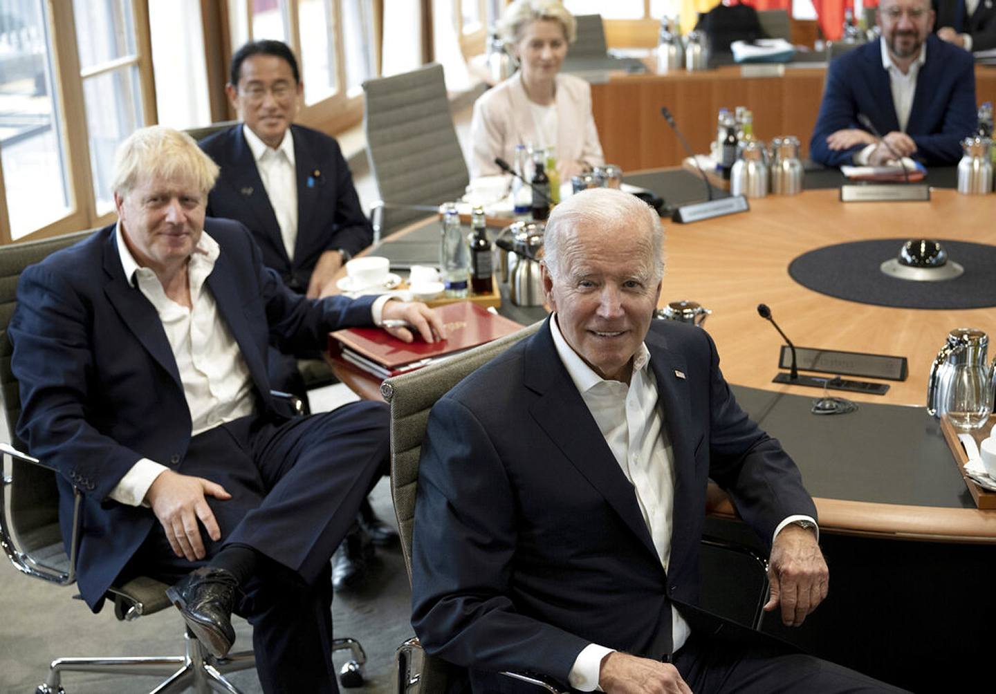 美国总统拜登、英国首相约翰逊、日本首相岸田文雄等2022年6月28日出席G7峰会（AP）
