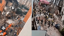 现场画面曝光！黑龙江一栋三层楼房部分坍塌疑似爆炸：楼体面目全非，遍地碎砖石块（视频/组图）