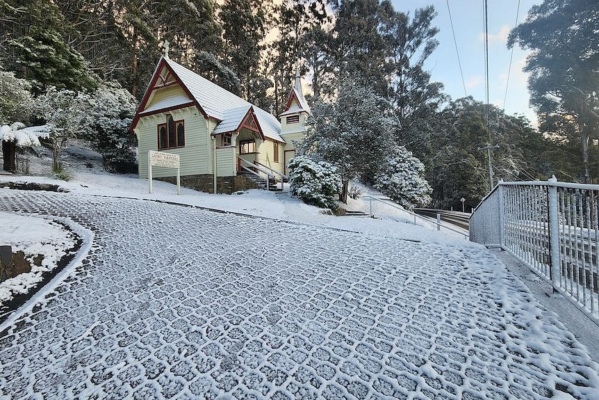 Snow covering a church.