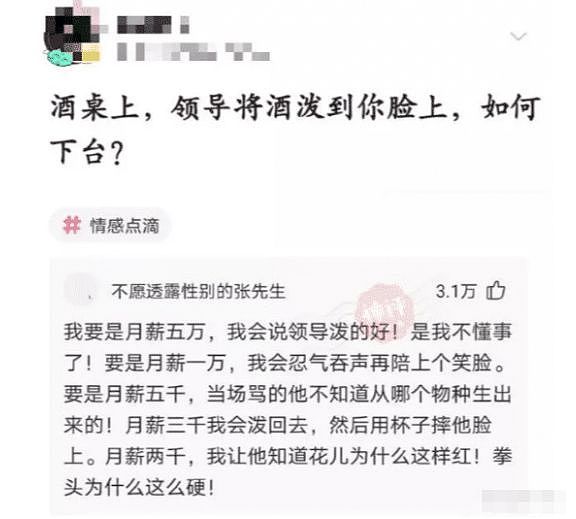 【爆笑】“领导当众把酒泼你脸上，你该如何应对？”哈哈哈神评真相了（组图） - 1