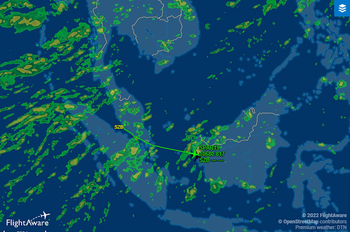 盛传接载佩洛西的专机SPAR19已从马来西亚吉隆坡起飞，目的地未明。 （FlightAware）