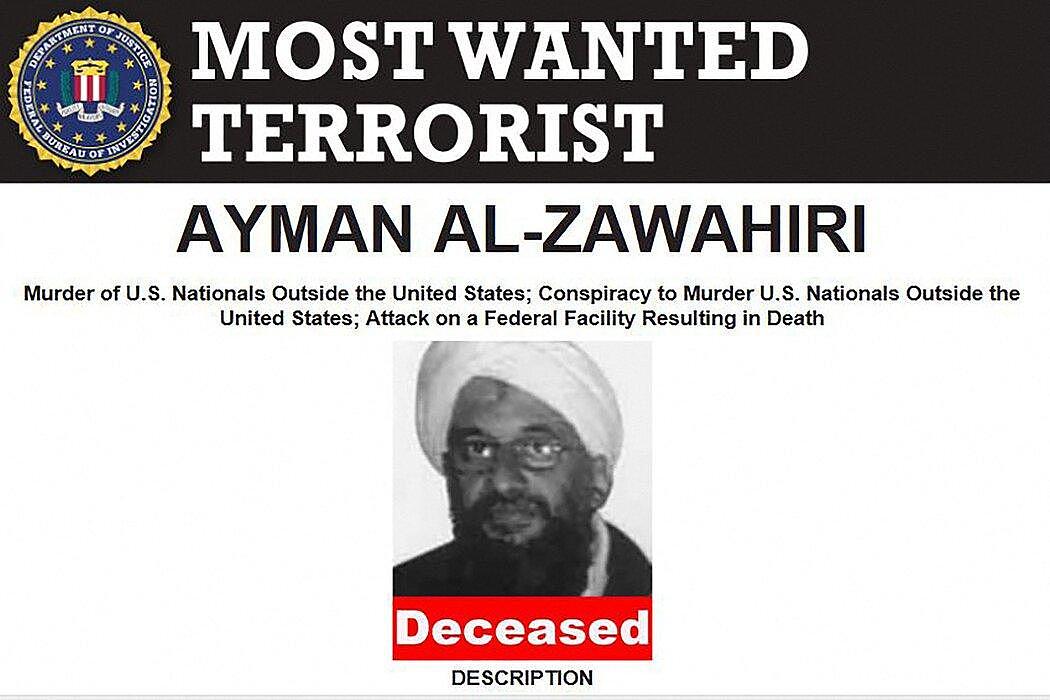 联邦调查局对艾曼·扎瓦希里的通缉令图像显示他已于周二死亡。