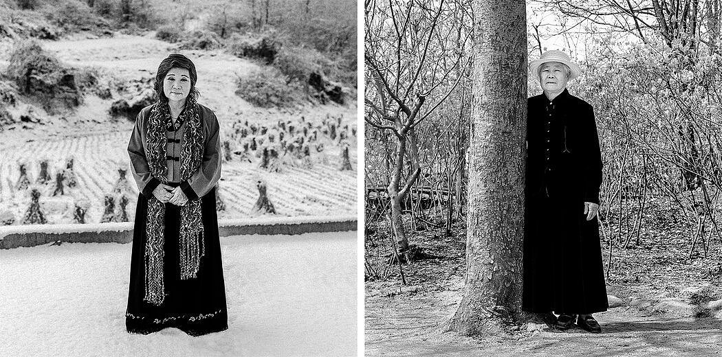 矢岛宰拍摄的肖像照片，左为裴春熙（音），右为李玉善，她们曾是性奴隶。“在我的照片中，我试图展示女性作为受害者的集体形象，同时也展示女性作为充满个性的个体形象，”这位日本摄影师说。