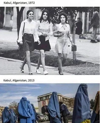 1972年和2013年的喀布尔街头妇女的对比图