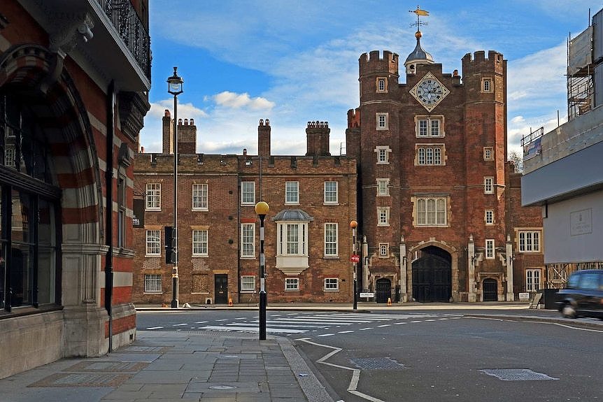 St James's Palace pictured against a blue London sky.