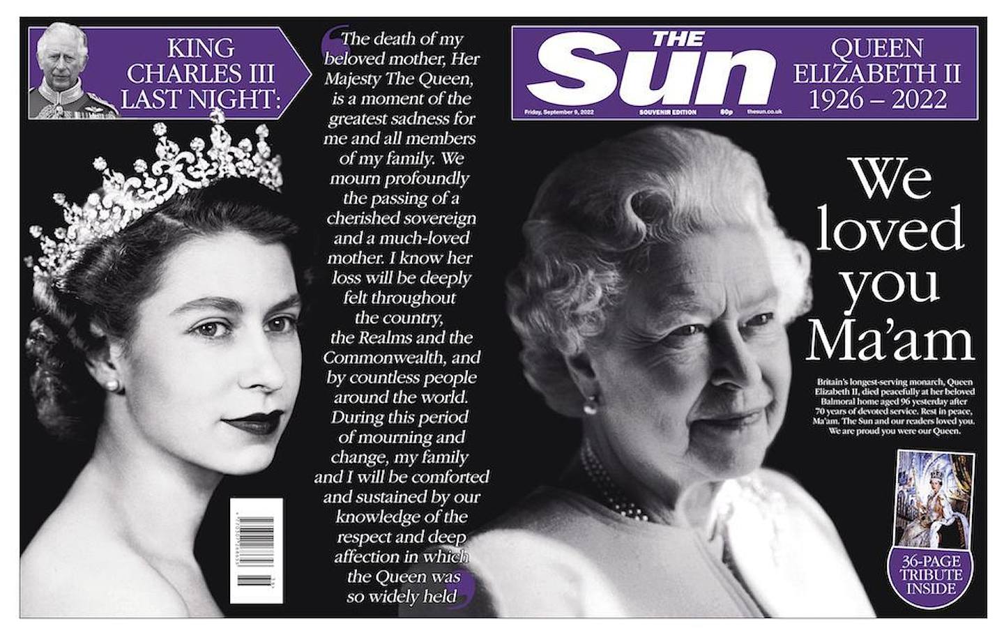 英女王逝世：英國各大報紙頭版（The Sun）