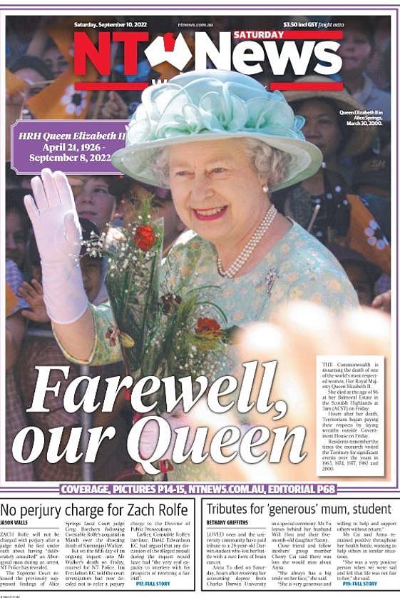 Australian newspaper front pages commemorate the passing of the Queen.