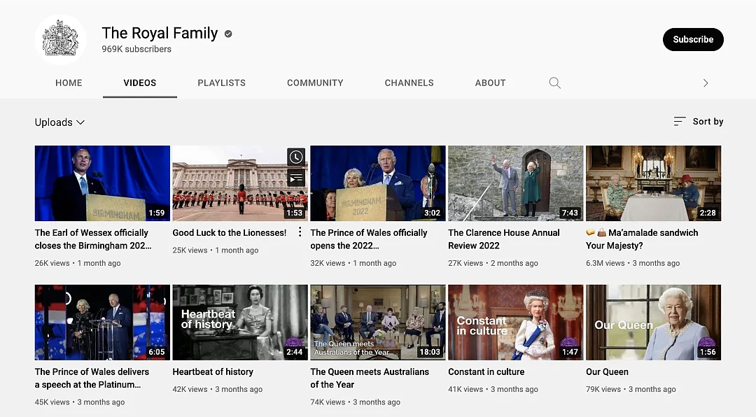 英国女王在这个 YouTube 发布王室日常丨截图