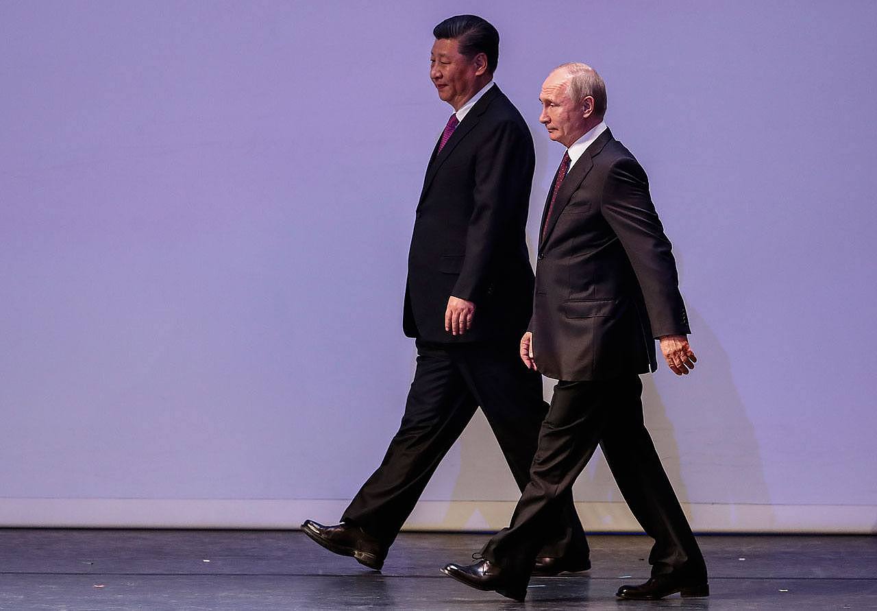 中国领导人习近平与俄罗斯总统普京（美联社图片）