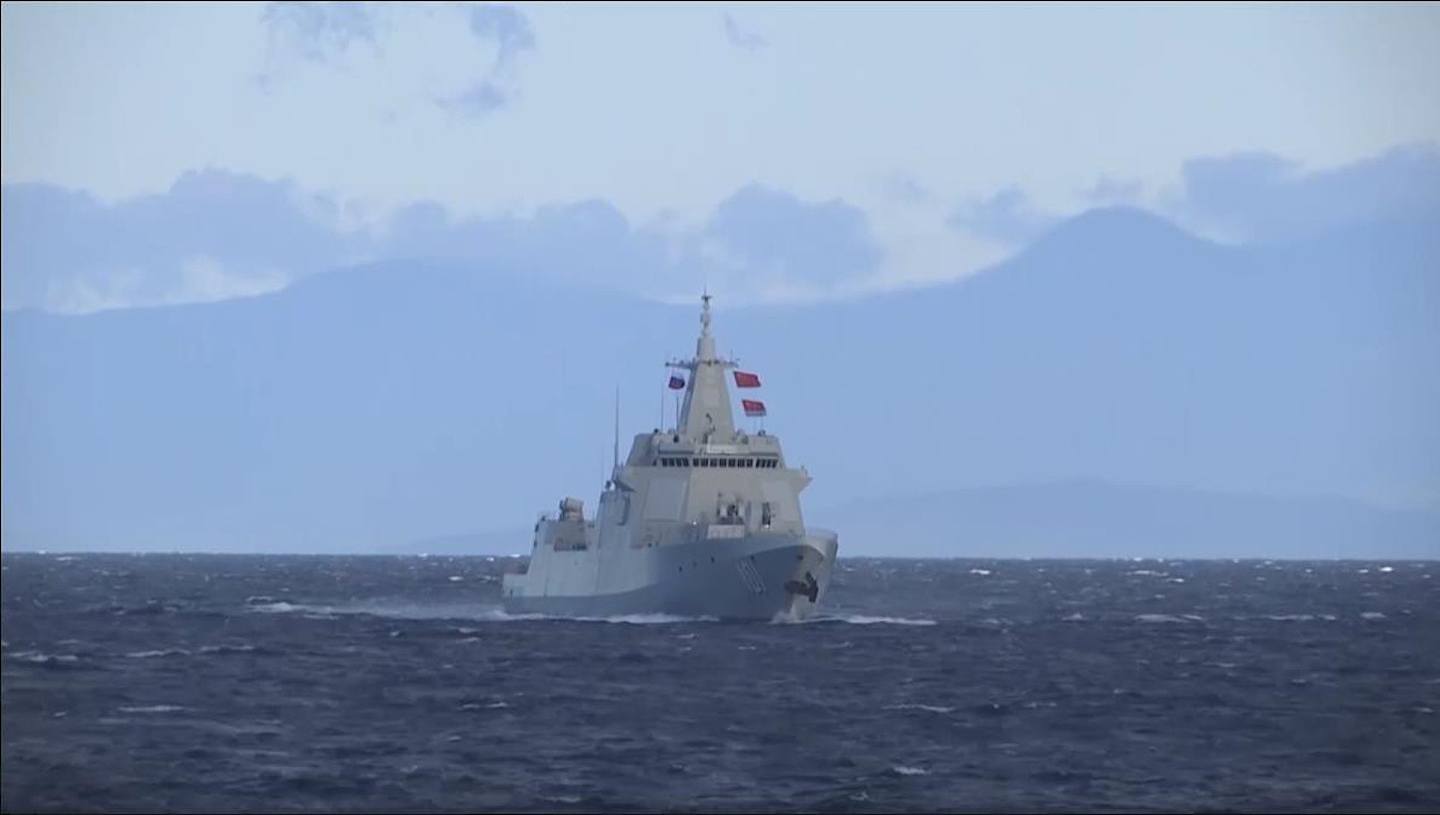 近年中俄军事合作愈发紧密：图为俄罗斯国防部9月15日在Telegram发布的影片截图。 俄国防部附文称，俄中海军战舰正在太平洋水域展开联合巡逻。 （Telegram＠mod_russia）