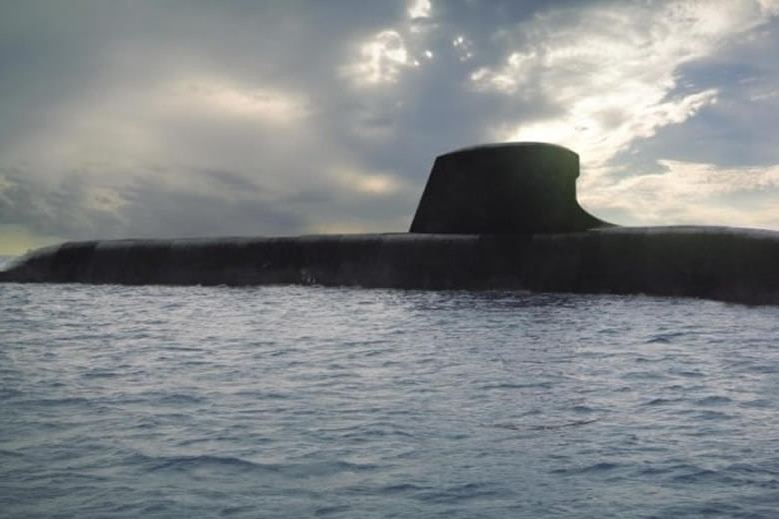 A submarine in the ocean on a gloomy overcast day