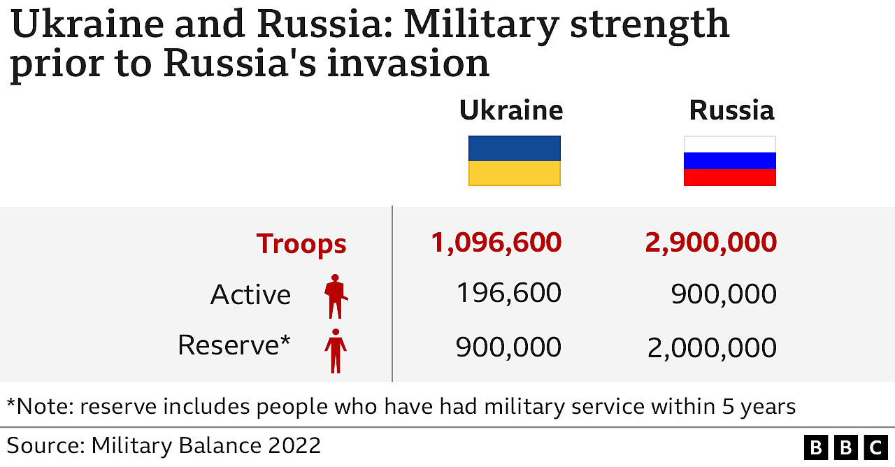 俄罗斯入侵前，俄罗斯和乌克兰军事力量对比
