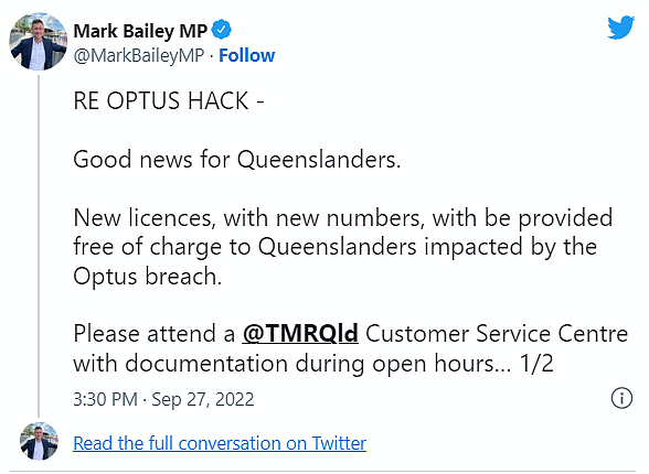 Optus用户信息遭窃，多州政府采取措施！新昆居民可免费换驾照号码（组图） - 3