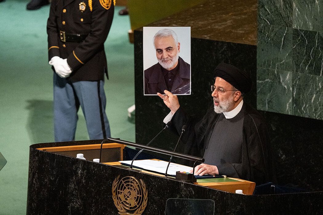 周三，伊朗总统易卜拉欣·莱希在纽约联合国发表讲话。