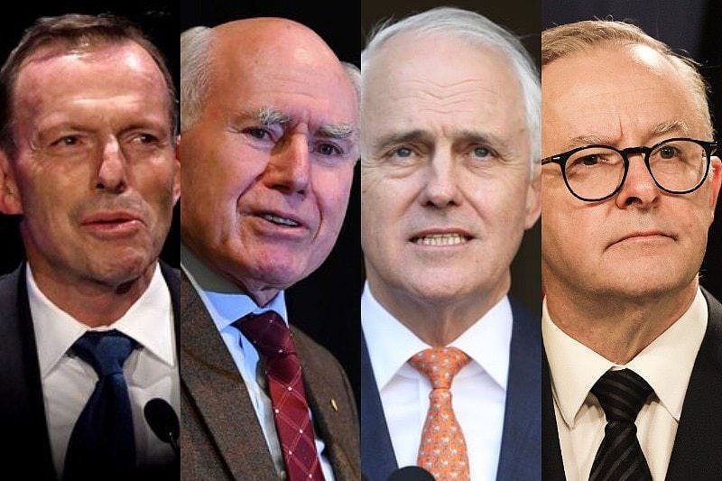 A composite image of Tony Abbott, John Howard, Malcolm Turnbull and Anthony Albanese