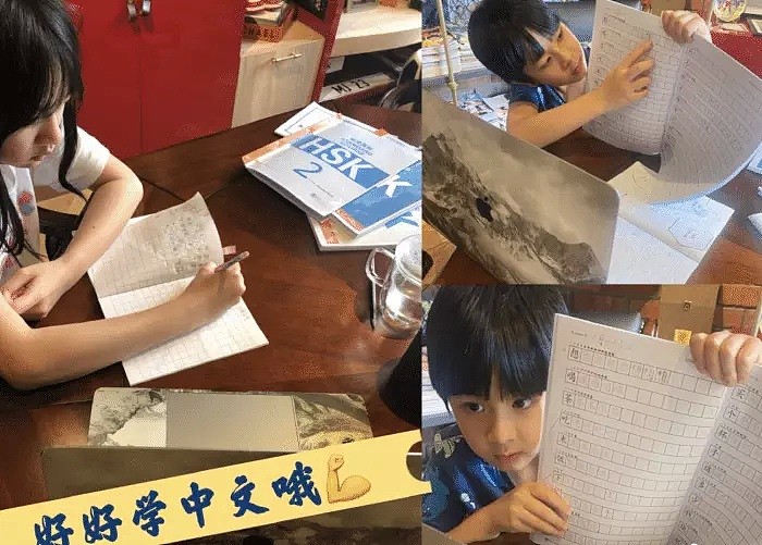 吴尊陪孩子写毛笔字，带他们学习中国文化，姐弟俩已在上海留学（组图） - 9