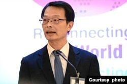 台湾民航局副局长林俊良2022年9月26日在加拿大蒙特利尔一场推动台湾参与国际民航组织的酒会中发表讲话。(台湾民航局提供)