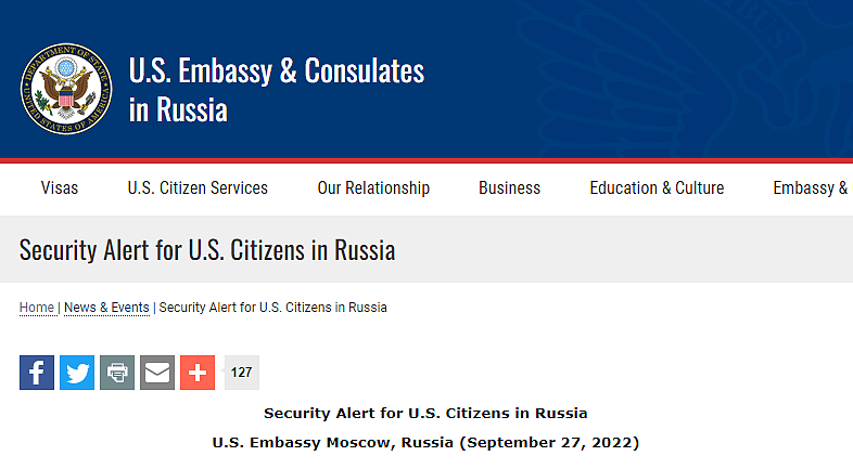 美驻俄大使馆建议在俄旅居的美国公民尽速离境，免被普京征兵（组图） - 1