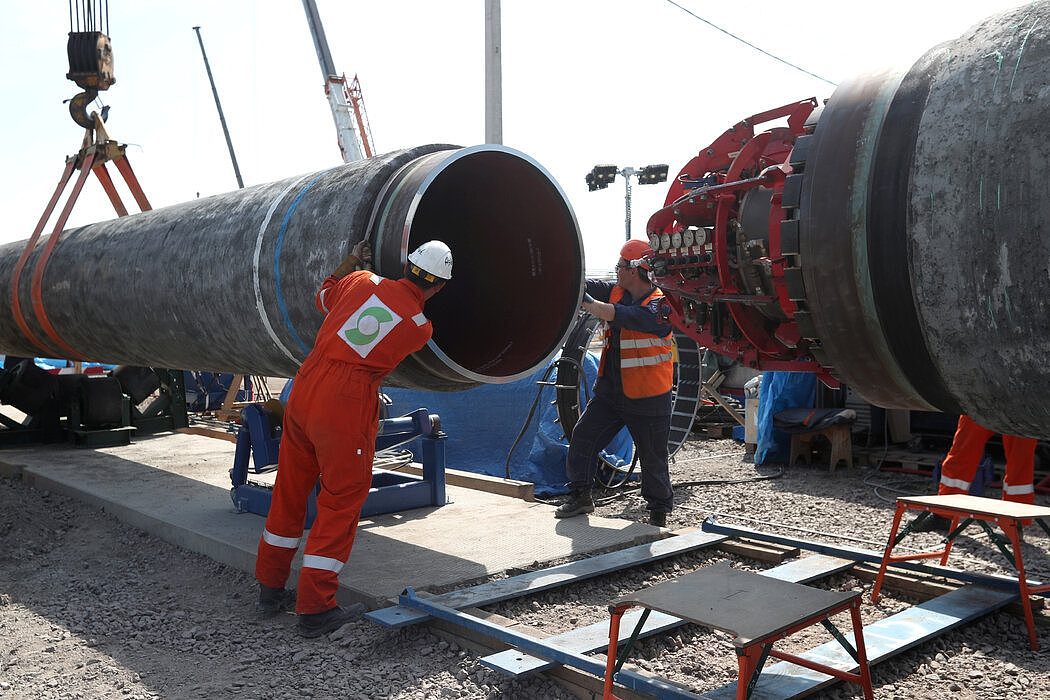 2019年俄罗斯北溪二号天然气管道的施工现场。