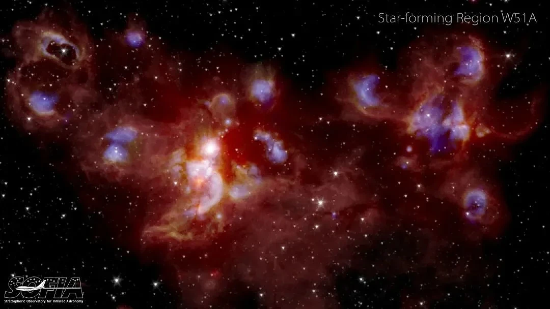 恒星形成区W51A，SOFIA拍摄了图中的中红外影像 | NASA/SOFIA