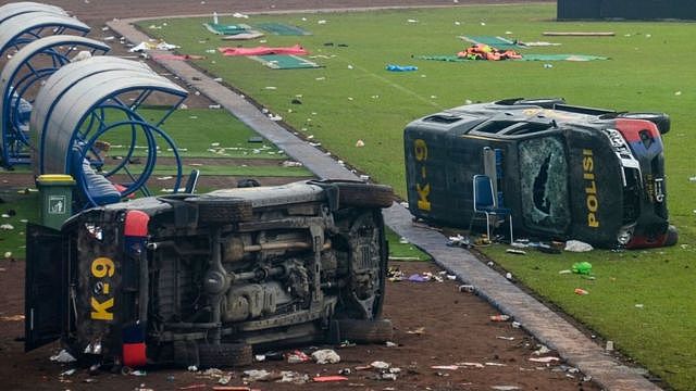 Damaged police vehicles