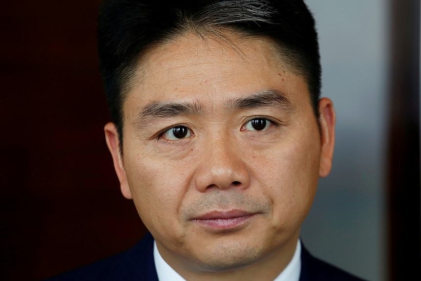 Close up of the face of Chinese billionaire businessman Richard Liu.