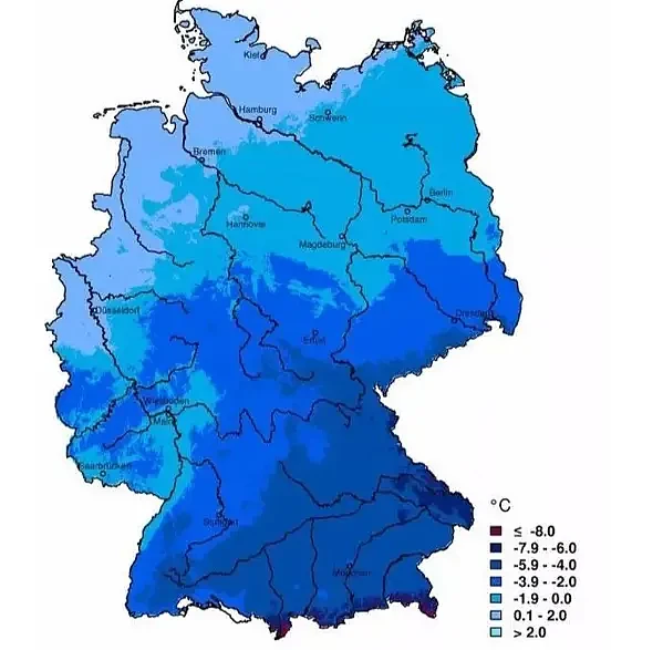 德国大部分地区冬季气温都在零下