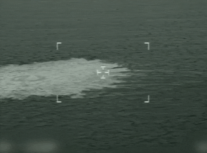 丹麦国防网站发布管道泄漏处海面航拍视频截图