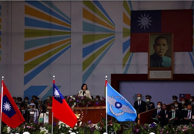 2022年10月10日，台湾总统蔡英文在台湾双十节发表讲话。