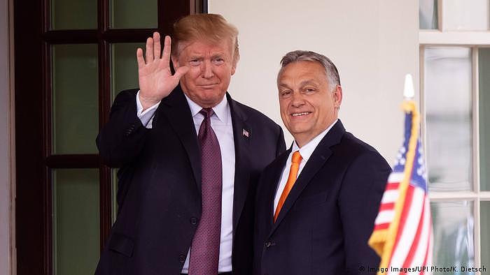 2019年匈牙利总理欧尔班（右）与时任美国总统川普于白宫会面