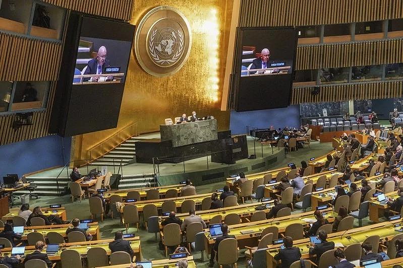 聯合國大會以壓倒性票數通過決議，譴責俄羅斯非法吞併烏克蘭部分領土。（美聯社）