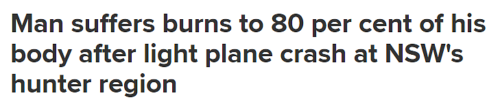 新州轻型飞机坠毁起火，男子重伤送医，全身80%烧伤（图） - 1