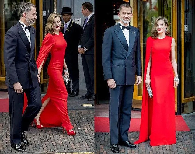 西班牙49岁王后，穿五年前的红裙赴宴，被热议，大臂粗了却更美（组图） - 3