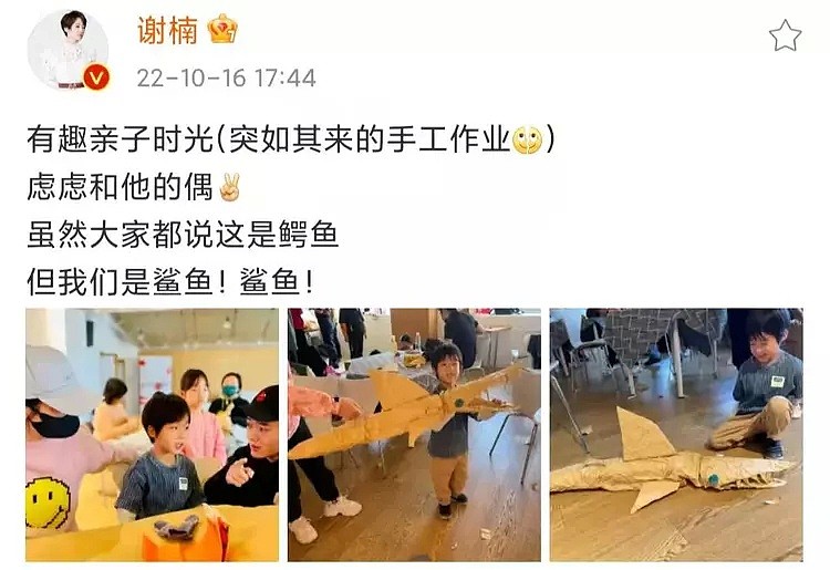 曝吴京4岁小儿子近照，穿百元短袖蹲地做手工，长相可爱太像谢楠（组图） - 1