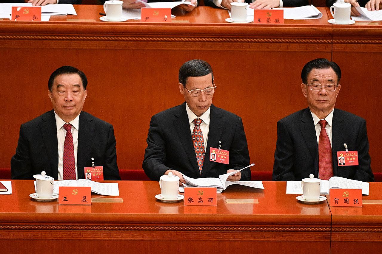 2022年10月16日，前中共中央政治局常委张高丽出席二十大开幕式。（法新社）