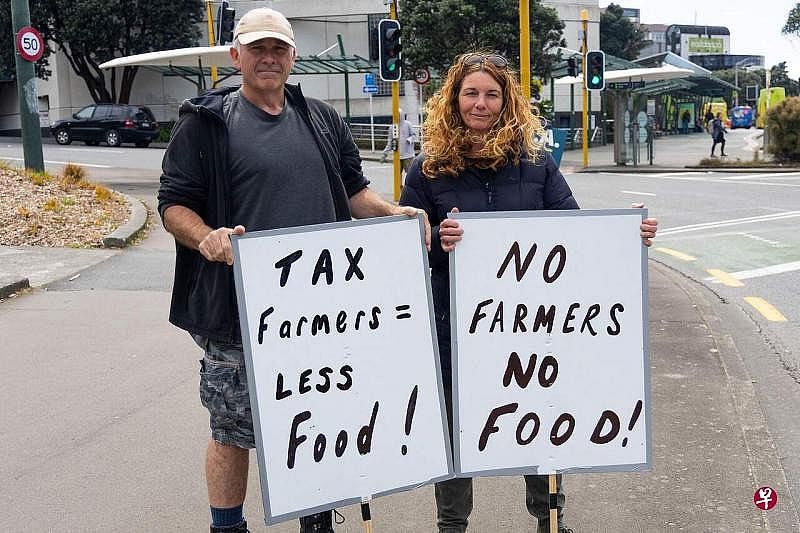 新西兰农民强烈反对“打嗝税”，星期四（10月20日）在全国各地示威抗议。（路透社）