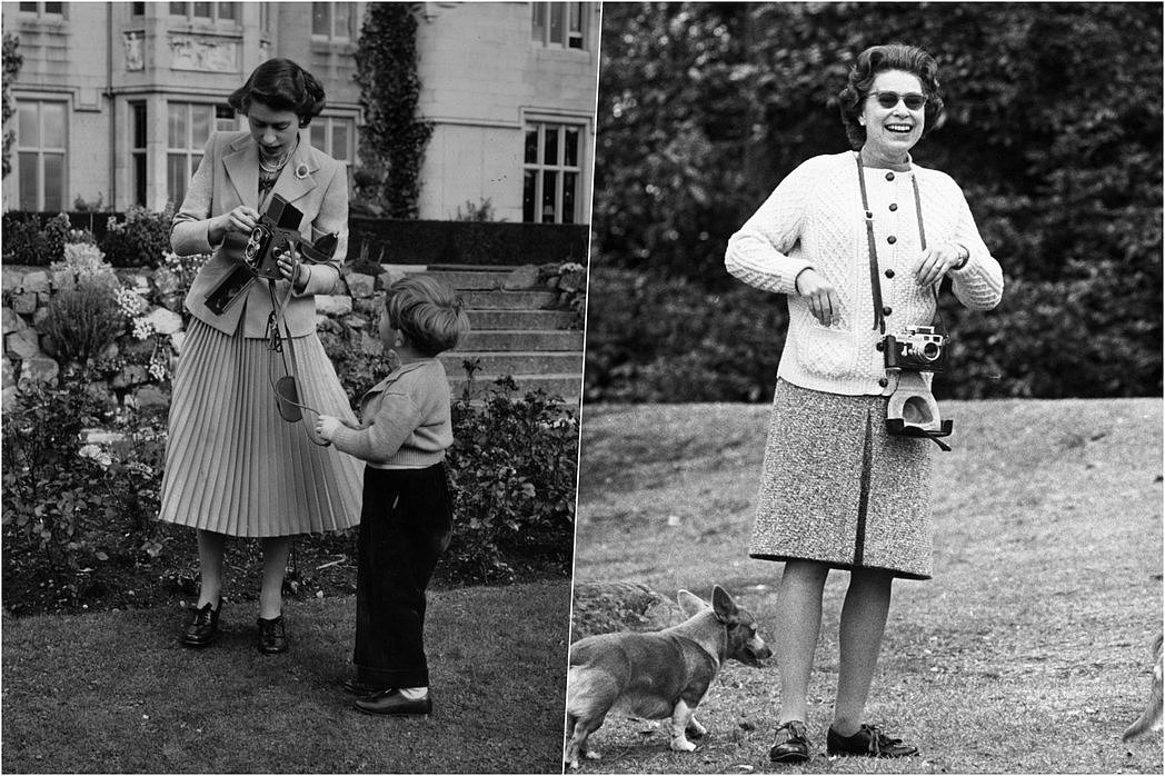 左为1952年巴尔莫勒尔城堡，查尔斯王子把玩着妈妈伊丽莎白二世的Rolleifl...