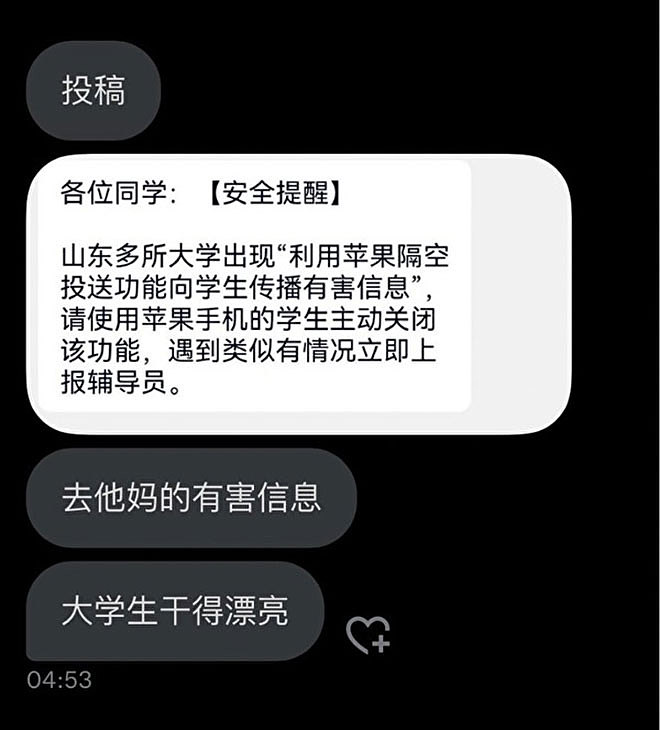 有截图可见中国学校发给学生的所谓“安全提醒”。（网络截图）