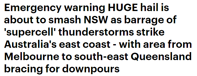又一场狂风暴雨！澳洲东南海岸发布天气预警，悉尼等地将迎大风及冰雹（组图） - 1