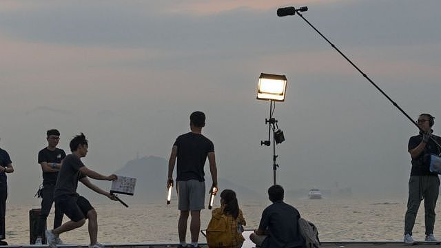 Asian movie being filmed, Hong Kong, China