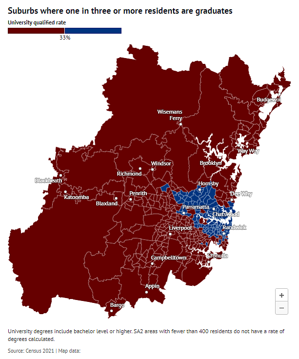 悉尼各区受教育程度排行公布，Rhodes位居第二！超半数居民至少拥有学士学位（组图） - 4