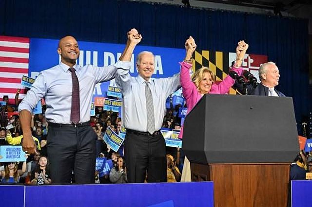 Joe Biden made his final plea to a cheering crowd at a rally in Maryland on Tuesday for gubernatorial candidate Wes Moore. The president warned democracy was 