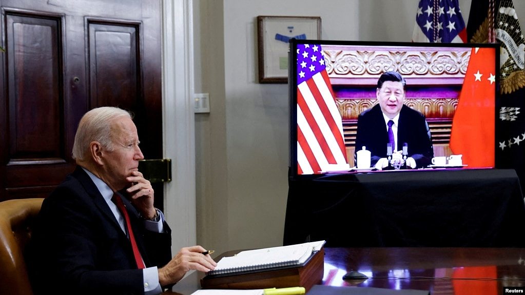 拜登总统与习近平2021年11月15日举行视频会谈。