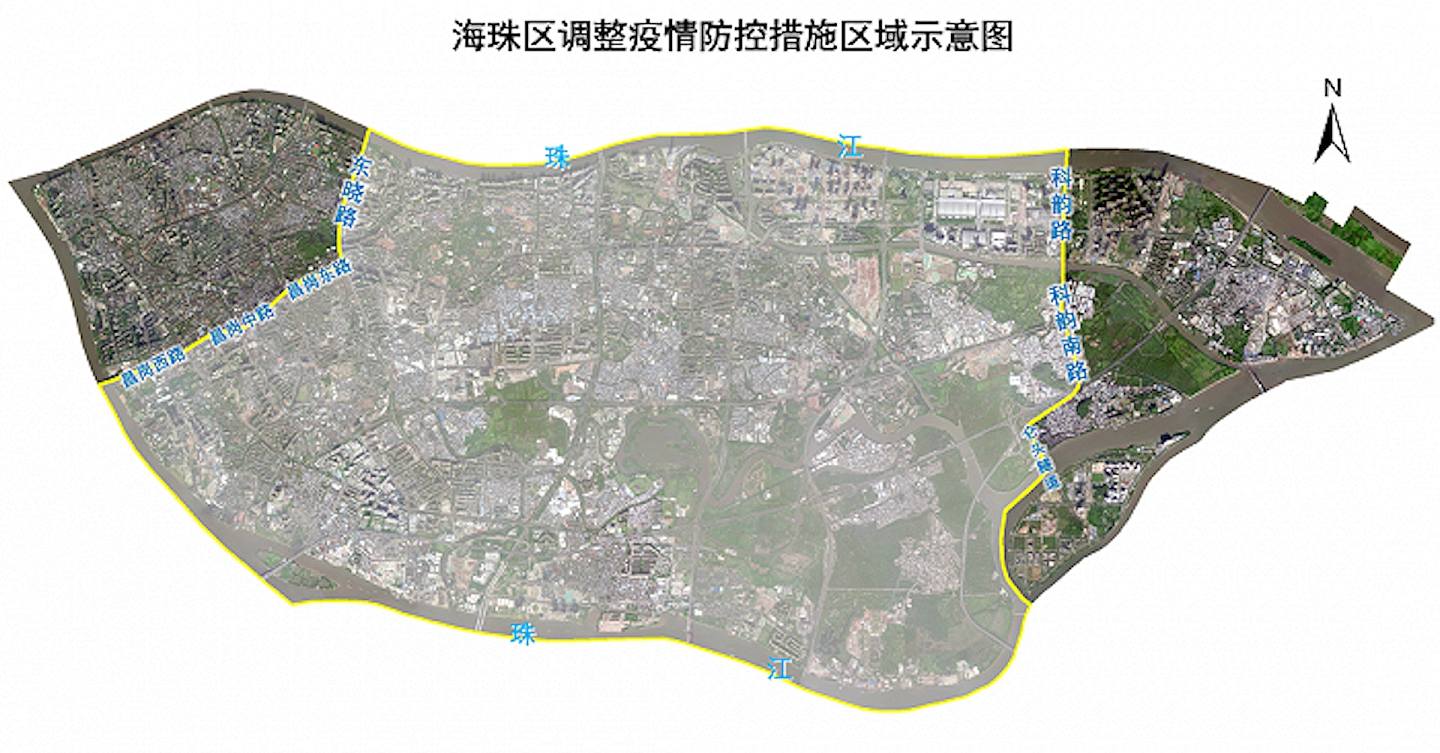 海珠区东晓路接昌岗路以西，科韵路以东区域为社会面区域（图片两边部分）。