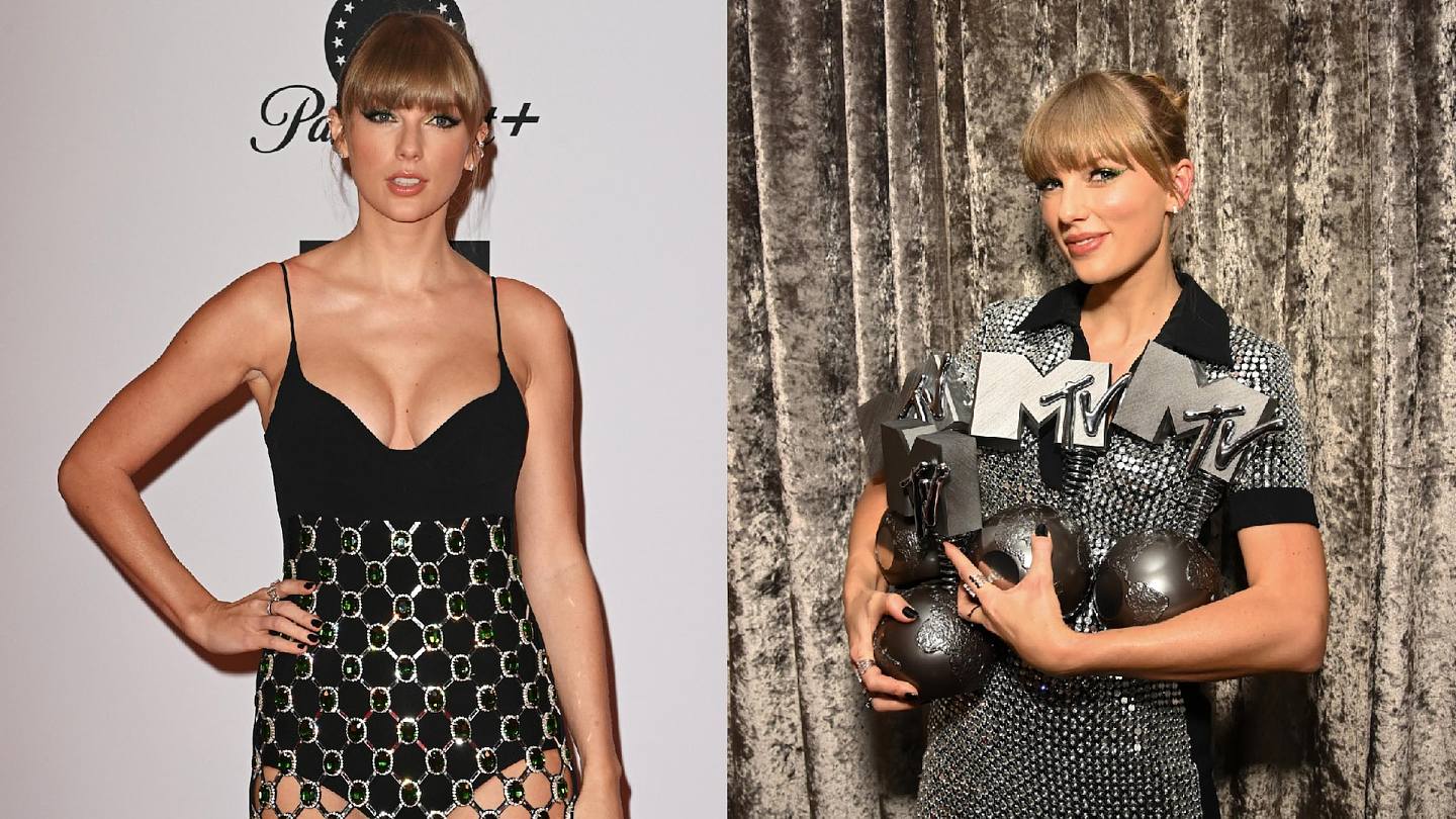 Taylor Swift横扫MTV EMA夺4奖成大赢家黑色吊带裙超性感成焦点